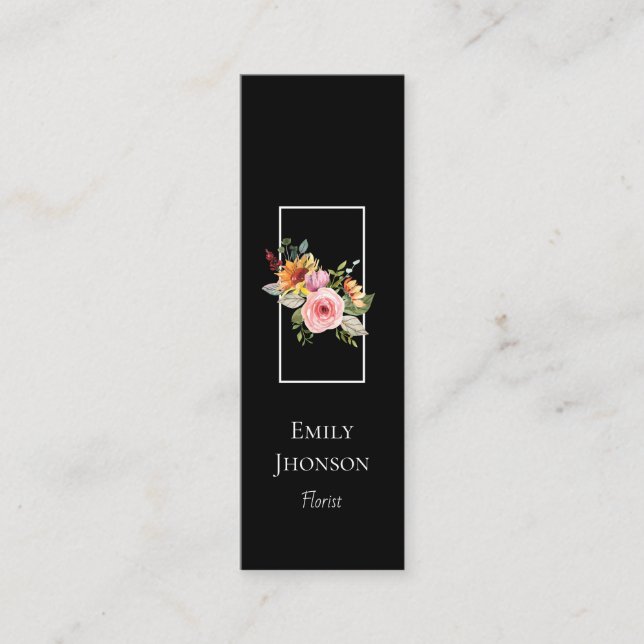 Mini Carte de visite noir Flower simple et élégant (Devant)