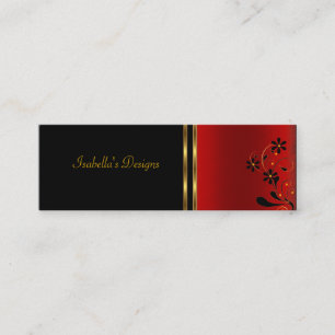 Mini Carte de visite rouge noir floral mince