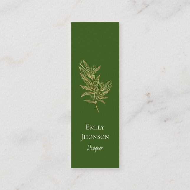 Mini Carte de visite vert simple et élégant (Devant)