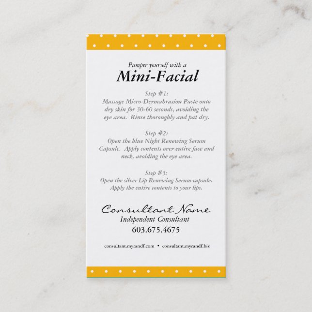 Mini carte d'instruction faciale (Devant)