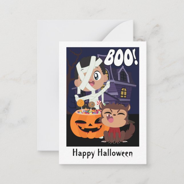 Mini carte Halloween Mummy, Citrouille et Werewolf (Devant)