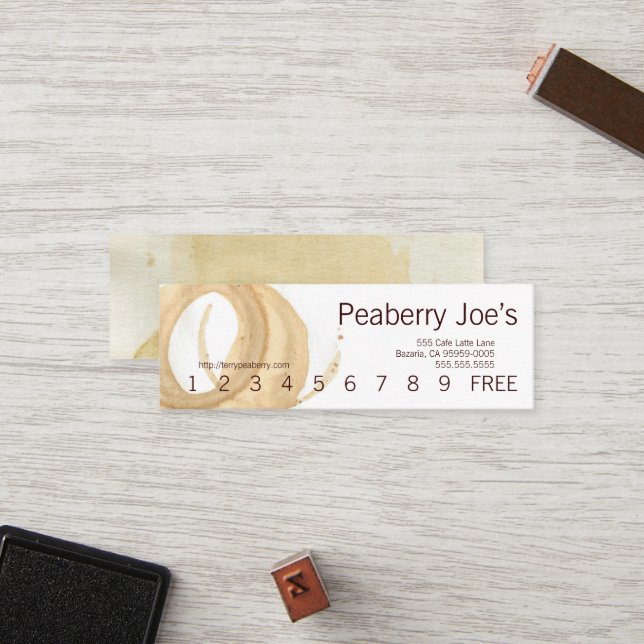 Mini carte perforée de tache de tasse de café (Devant/Arrière en situation)