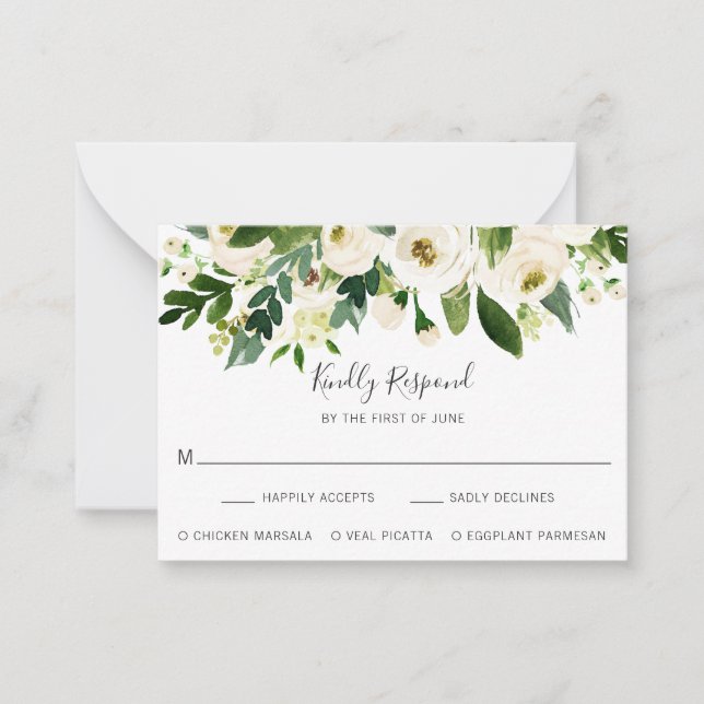Mini carte RSVP Mariage blanc élégant (Devant)
