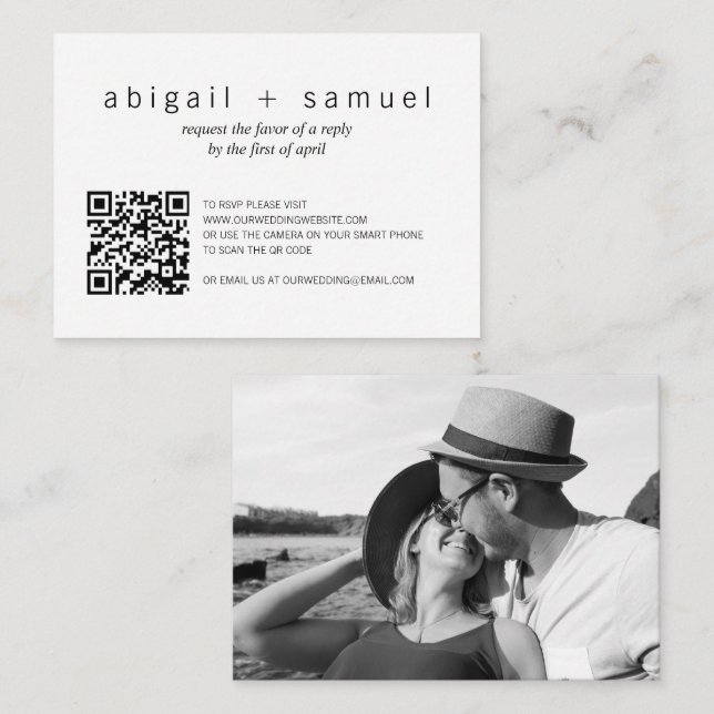 Mini carte RSVP mini-Mariage de code QR photo mini (Devant / Derrière)