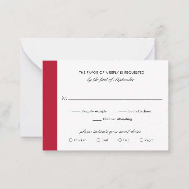 Mini carte RSVP mini Mariage rouge élégant (Devant)