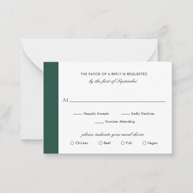 Mini carte RSVP mini Mariage vert émeraude (Devant)