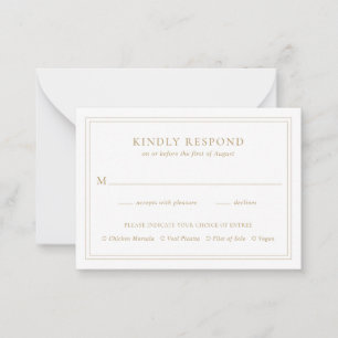 Mini carte RSVP pour mariage élégant en or simple