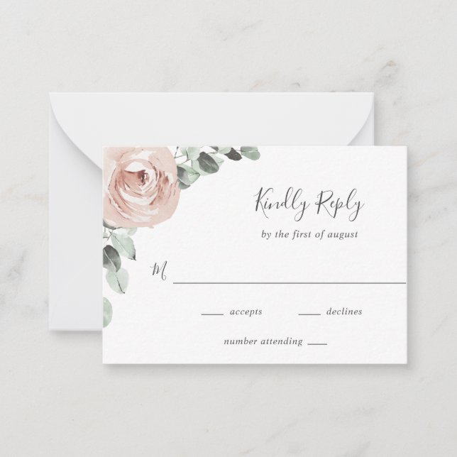 Mini carte RSVP Rose rose Floral Dusty (Devant)