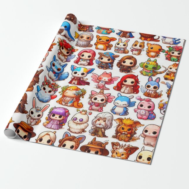 Mini Cartoon Wrapping Paper  (Unrolled)