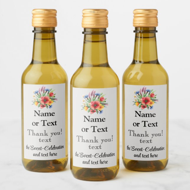 Mini Celebration Thank You Birthday Poppy Bouquet Wine Label (Bottles)