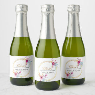Mini Champagne Bottle Label with Floral Wreath