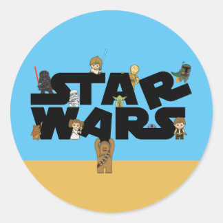 Mini Characters Climbing Star Wars Logo Classic Round Sticker