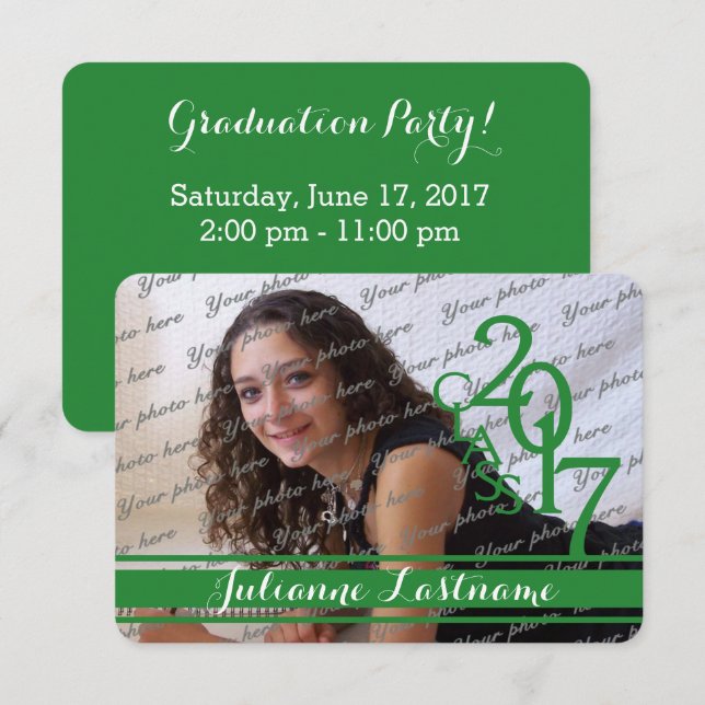 Mini Class of 2017 Photo Varsity Green Invitation (Front/Back)