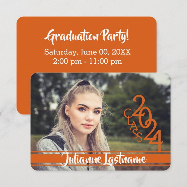 Mini Class of 2024 Photo Varsity Orange Invitation (Front/Back)