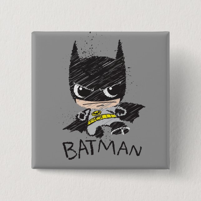 Mini Classic Batman Sketch 2 Inch Square Button (Front)