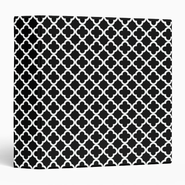 Mini Clover Quatrefoil Pattern Black and White Binder (Front/Spine)
