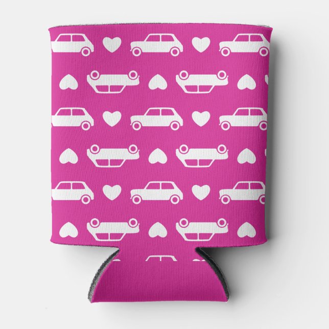 Mini Cooper Hearts - Bright Pink Can Cooler (Front)