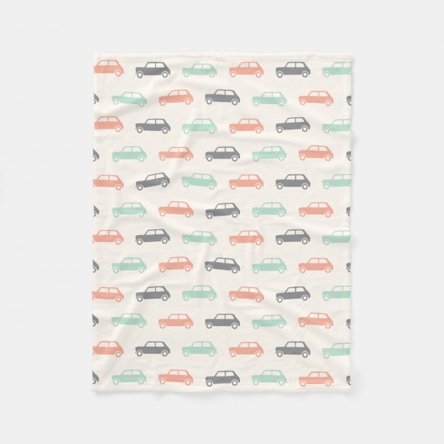 Mini Coopers on the Go - Peach & Teal - Fleece Blanket (Front)