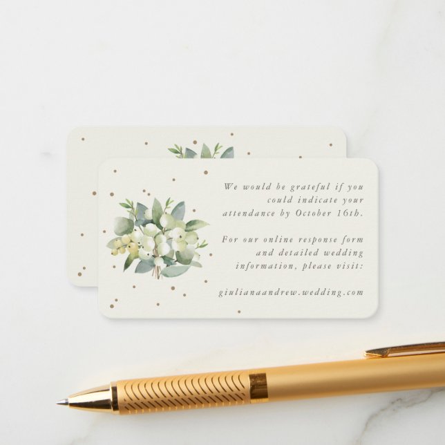 Mini Cream Snowberry+Eucalyptus Online RSVP Enclosure Card (Front/Back In Situ)