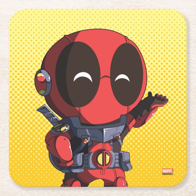 Mini Deadpool in Armour Square Paper Coaster (Front)
