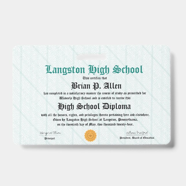 Mini Diploma - Packet Size Badge Brian  (Front)