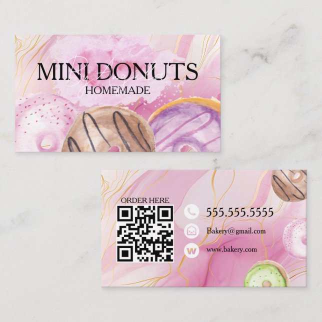 Mini Donuts Baker Bakery Treats Watercolor Business Card (Front/Back)