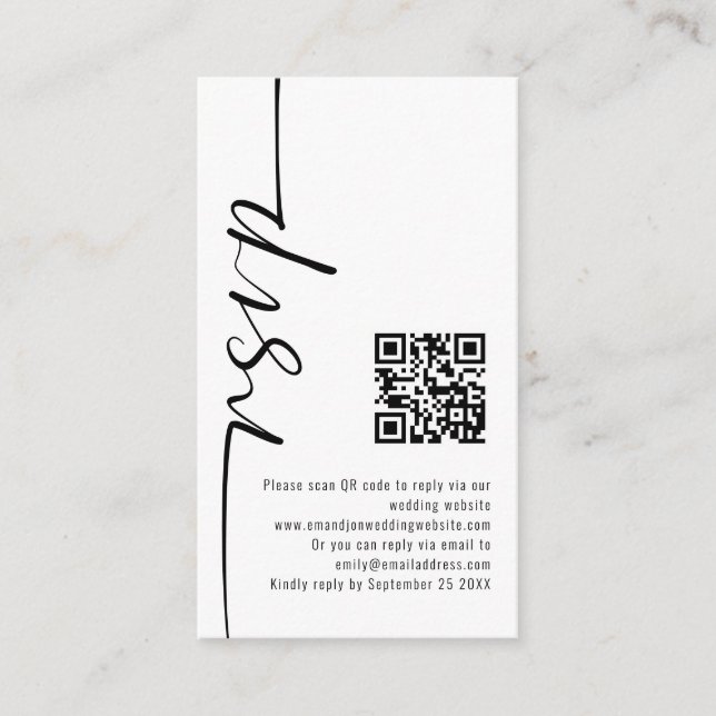 Mini Elegant Calligraphy QR Code Wedding RSVP  Enclosure Card (Front)
