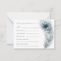 MINI Elegant Peacock Feather Teal Wedding RSVP