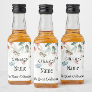 Mini Elegant Watercolor Still Life Floral Drop Liquor Bottle Label
