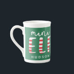 Mini Elf festive red, green and white Christmas Bone China Mug<br><div class="desc">Mini Elf festive red,  green and white Christmas design. Matching family christmas gifts.</div>