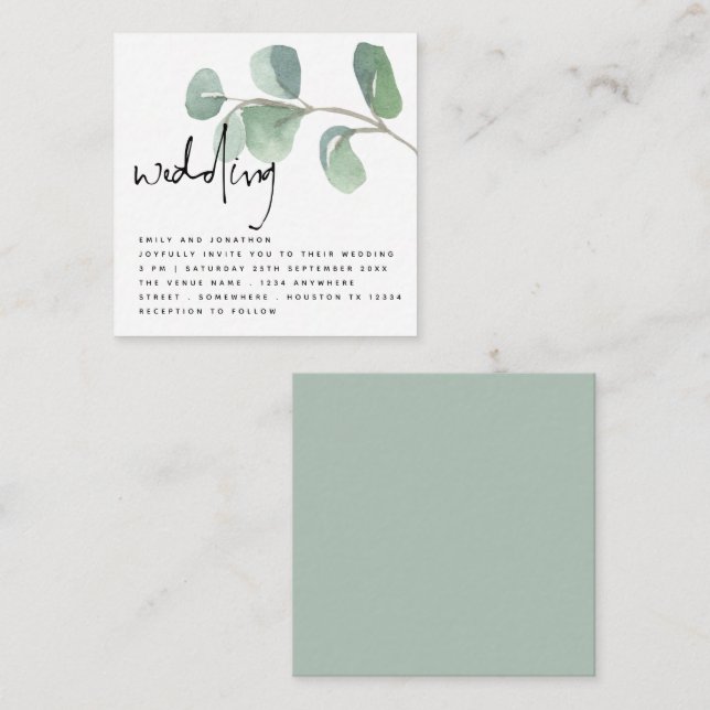 MINI Eucalyptus Faire-part de mariage de script in (Devant / Derrière)