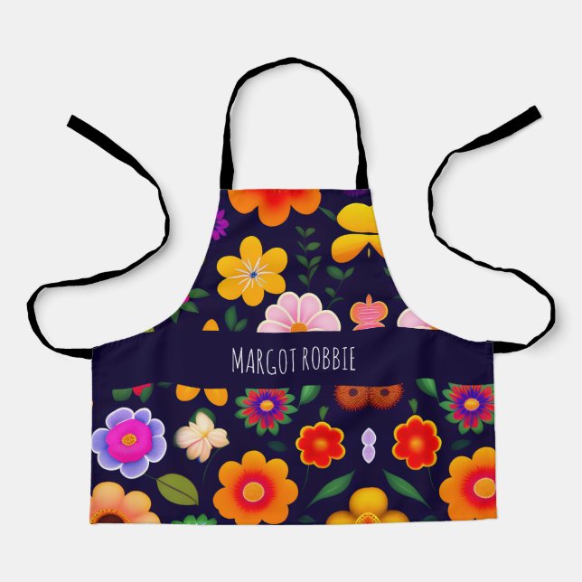 Mini Exotic Flowers Floral Pattern Apron (Front)