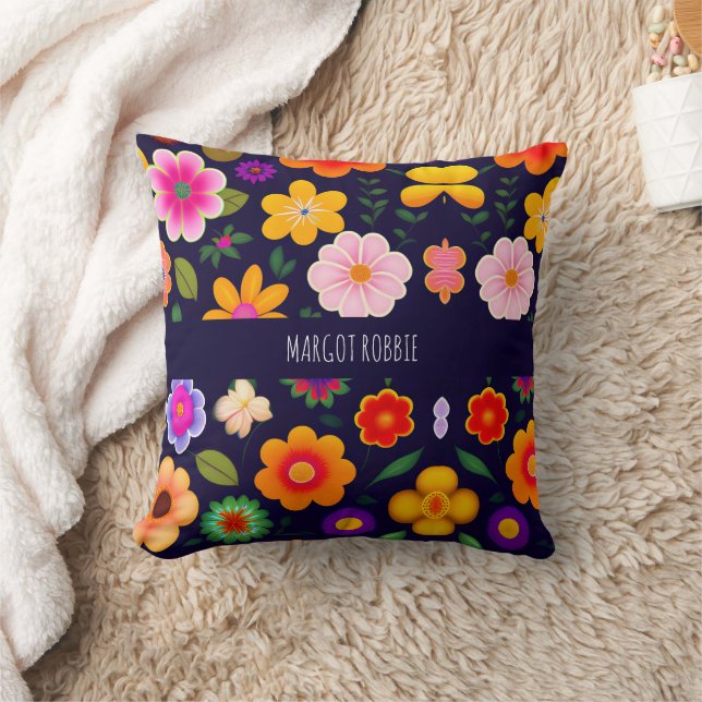 Mini Exotic Flowers Floral Pattern Throw Pillow (Blanket)