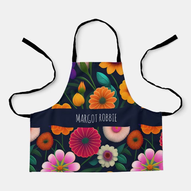 Mini Exotic Flowers Rainbow Pattern Apron (Front)