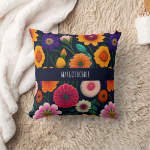 Mini Exotic Flowers Rainbow Pattern Throw Pillow