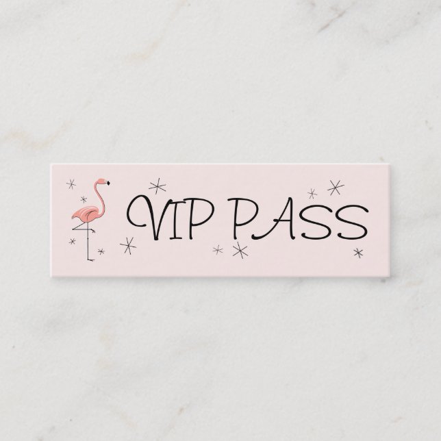 Mini Flamant rose rose 'VIP PASS' carte de visite maigr (Devant)