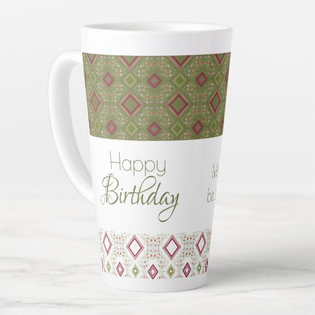 Mini Floral Happy Birthday Latte Mug (Left Angle)