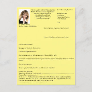 Mini Form for: Med., Derm., Dental, Missing Person Invitation Postcard