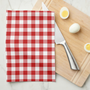 Mini Gingham Check Red White Plaid Pattern Kitchen Towel