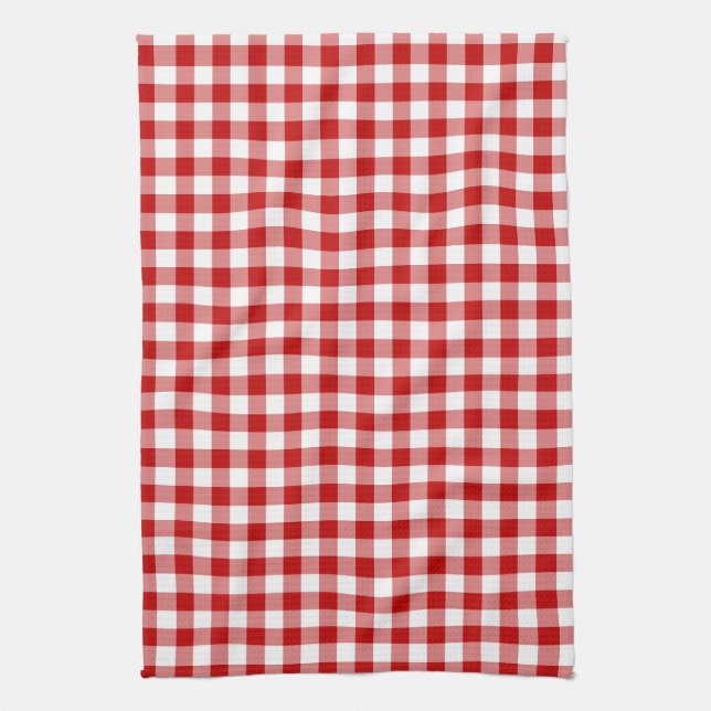 Mini Gingham Check Red White Plaid Pattern Kitchen Towel (Vertical)