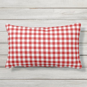 Mini Gingham Check Red White Plaid Pattern Lumbar Pillow