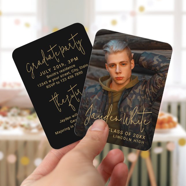 Mini Gold Modern Script Photo Graduation Invite (Mini Gold Modern Script Photo Graduation Invite)