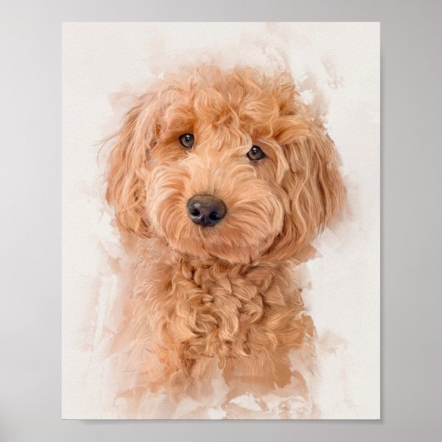 Mini Goldendoodle Dog Portrait Poster (Front)