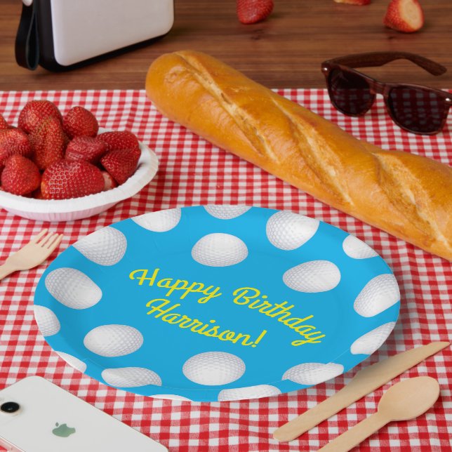 Mini Golf Balls Birthday Party Kids Blue Paper Plate (Picnic)