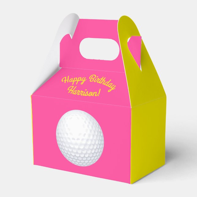 Mini Golf Balls Birthday Party Kids Pink Favor Box (Front Side)