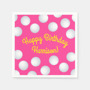 Mini Golf Balls Birthday Party Kids Pink Napkin