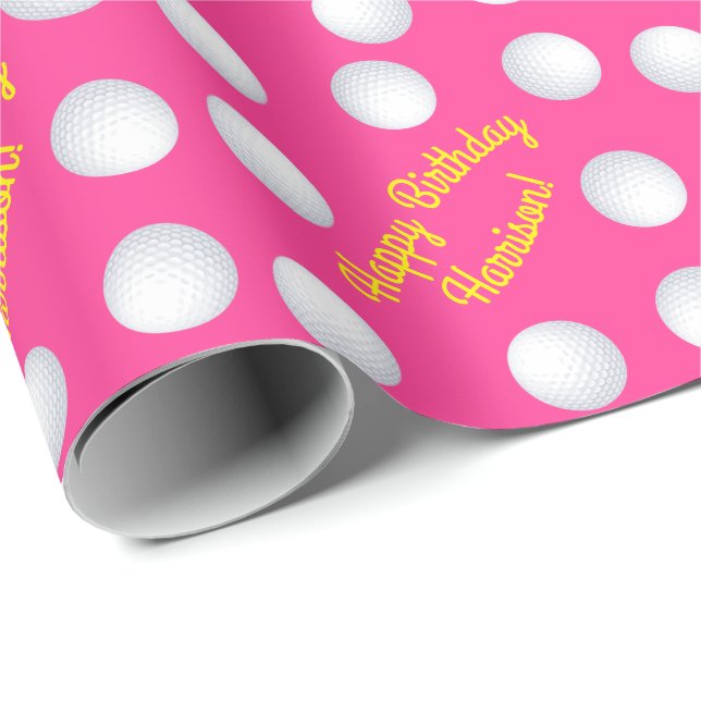 Mini Golf Balls Birthday Party Kids Pink Wrapping Paper (Roll Corner)