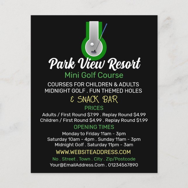 Mini Golf Logo, Mini Golf Course Advertising Flyer (Front)
