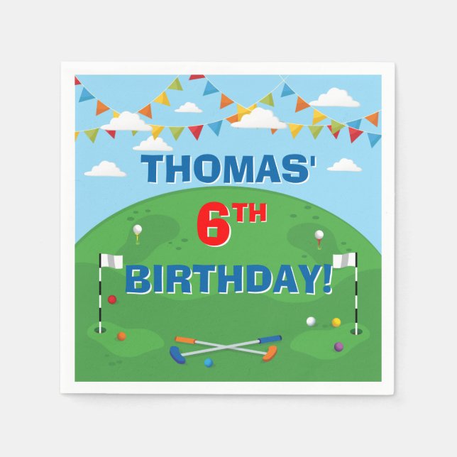Mini Golf Putt Putt Boys Birthday Party Napkin (Front)