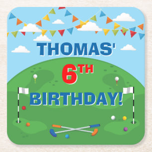 Mini Golf Putt Putt Boys Birthday Party Square Paper Coaster